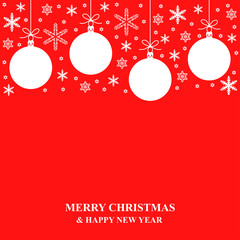 Sticker - Christmas snowflakes and balls card on red background