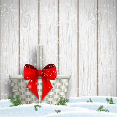 Wall Mural - White basket with red ribbon, christmas motive, illustration