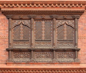 Wall Mural - Old wooden traditional Nepalese window detail. Nepal