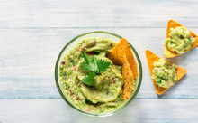 Bowl Of Guacamole With Tortilla Chips