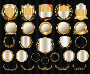 Golden shields laurel wreaths and badges collection