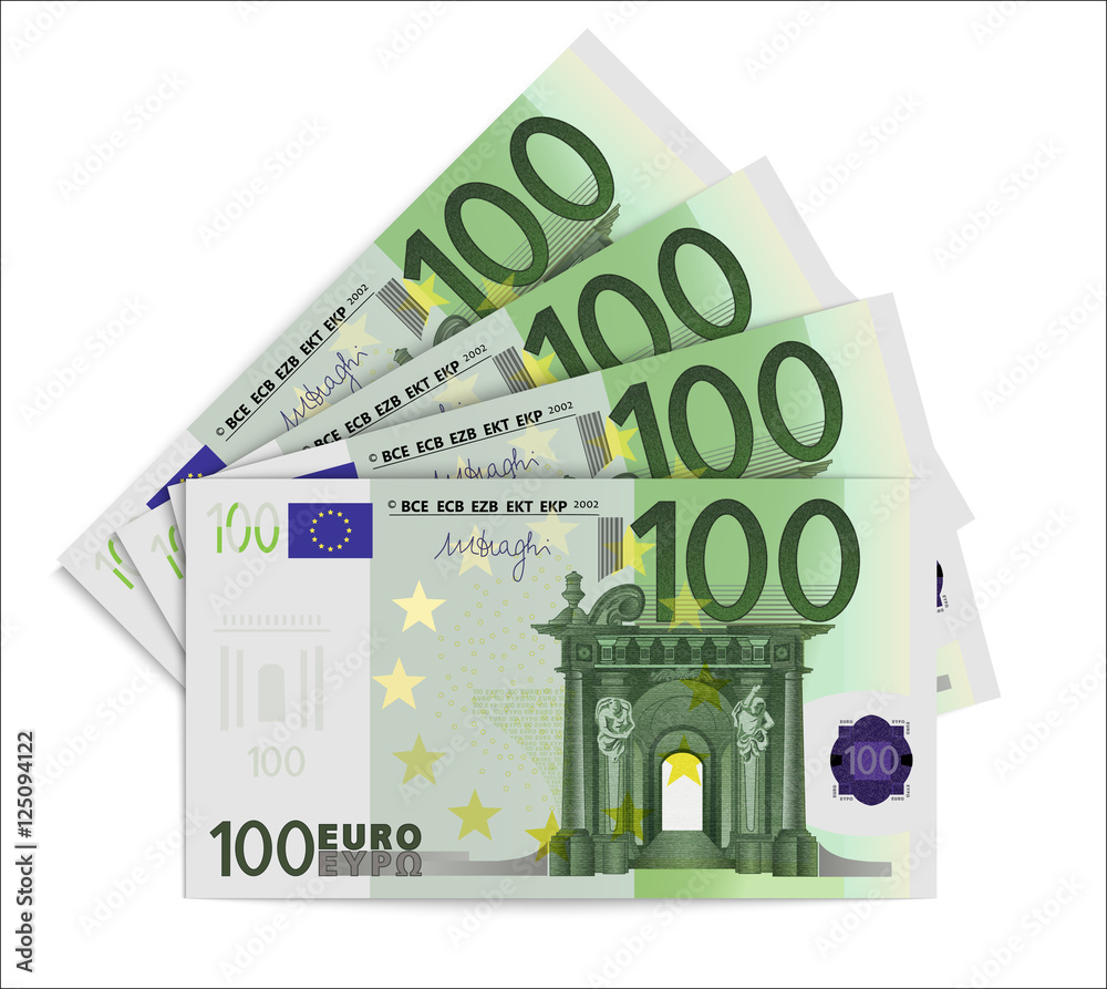 100 Euro bills. One hundred euro notes isolated on white background. Vector  illustration Stock Vector | Adobe Stock, image size:1000x893