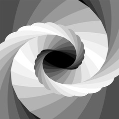 Wall Mural - Vector Illustration. Monochrome Striped Vortex Shimmering from Black to White Tones and Converging to the Center. Optical Illusion of Depth and Volume. Suitable for Web Design.