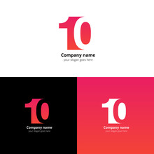 10 Logo Icon Flat And Vector Design Template. Monogram Numbers One And Zero. Logotype Ten With Gradient Color. Creative Vision Concept Logo, Elements, Sign, Symbol For Card, Brand, Banners.