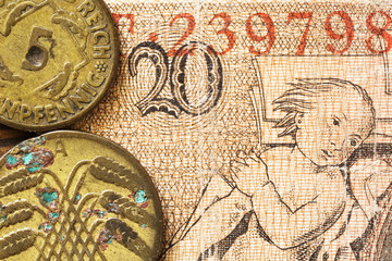 Canvas Print - close-up of the security pattern of old banknotes and coins..