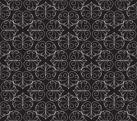 Wall Mural - Black and white Thai vintage seamless pattern vector abstract background, with seamless pattern in swatch