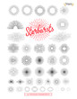 Collection of trendy hand drawn retro sunburst/bursting rays design elements