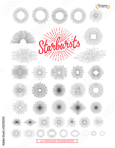 Cuadros en Lienzo Collection of trendy hand drawn retro sunburst/bursting rays design elements