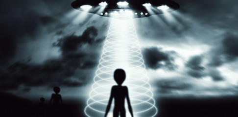 Wall Mural - alien in dark night. horror abstract background.