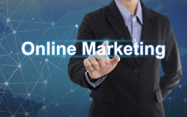 Aufkleber - Businessman hand pressing button online marketing. sign on virtual screen.business concept.