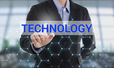 Aufkleber - Businessman hand pressing button technology. sign on virtual screen.business concept.