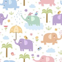 Cute Elephants Seamless Pattern