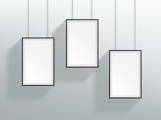 Poster - vector 3 blank black realistic hanging frames design