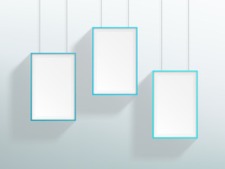 Poster - vector 3 blank blue realistic hanging frames design