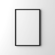 White Poster With Black Frame Mockup Hanging On The Wall, 3d Rendering