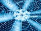 Fototapeta Desenie - Blue tone of HVAC (Heating, Ventilation and Air Conditioning) spining blades / Closeup of ventilator / Industrial ventilation fan background / Air Conditioner Ventilation Fan / Ventilation system