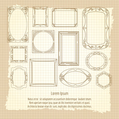 Canvas Print - drawing ornamental frames vector set on vintage background