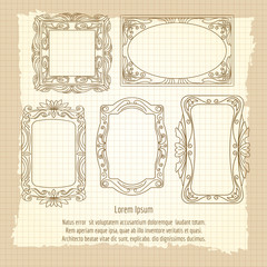 Canvas Print - hand drawn ornamental frames on vintage background vector set