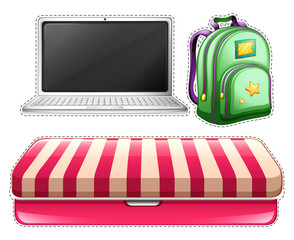 Wall Mural - sticker set of computer and backpack