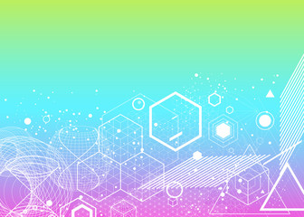 Wall Mural - the science and mathematics abstract background with circles, cube, triangles and a lot of lines. sa