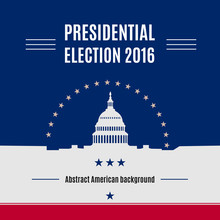 USA Presidential Election Day Concept With White House And Capitol Building Light Silhouette With Text  Place On It. Vector Illustration