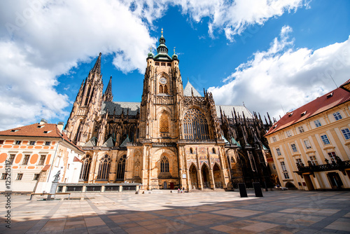 Fotografie, Obraz View on saint Vitus cathedral on the castle hill in lesser town in Prague city