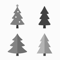 Wall Mural - christmas tree cartoon icons set. black silhouette decoration trees signs, isolated on white backgro