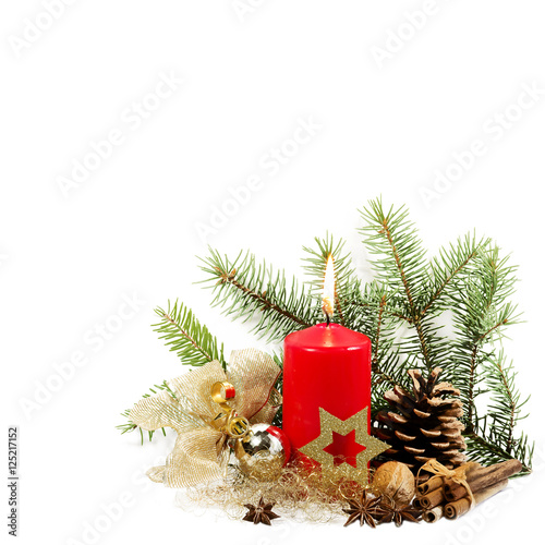 Christmas Background Weihnachtsdekoration Mit Kerze Tannengrun Zapfen Isoliert Freigestellt Auf Weiss Textraum Copy Space Kaufen Sie Dieses Foto Und Finden Sie Ahnliche Bilder Auf Adobe Stock Adobe Stock