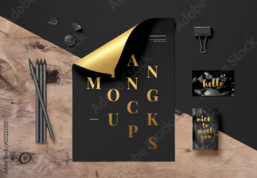 Download Black And Gold Stationery Mockup Stock Template Adobe Stock