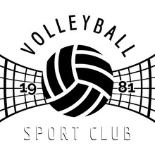 Black And White Volleyball Emblem Isolated On White. Vector Illustration