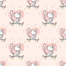 Pattern Seamless Background Cute Cats Heart Flowers