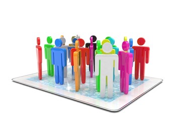 Wall Mural - group of people figures on tablet PC. 3d rendering.