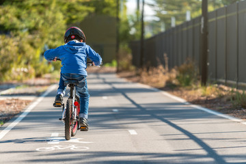 Wall Mural - Kid riding his bicycle on bike lane