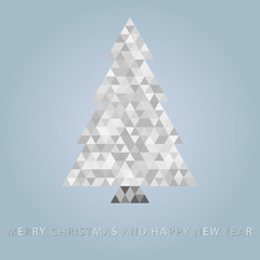 Abstract Merry christmas and happy new year tree on bright blue b