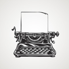 Vintage mechanical typewriter. Sketch vector illustration