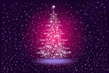 Wall Mural - Christmas tree from snowflakes on an abstract color background