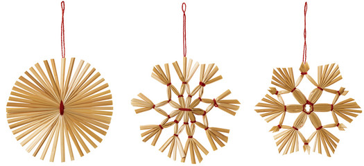 straw snowflake hanging decoration, strawy christmas snow flake