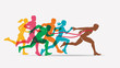 running people set of silhouettes, competition and finish