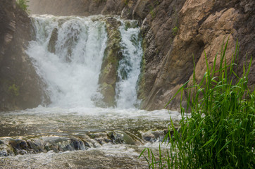 falling water in the morning mist.