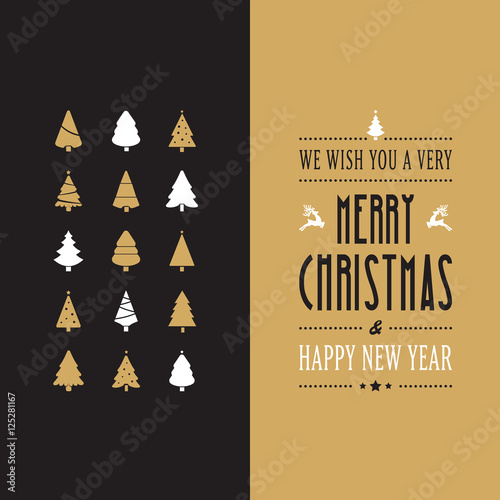 Fotografía merry christmas type gold black card vintage