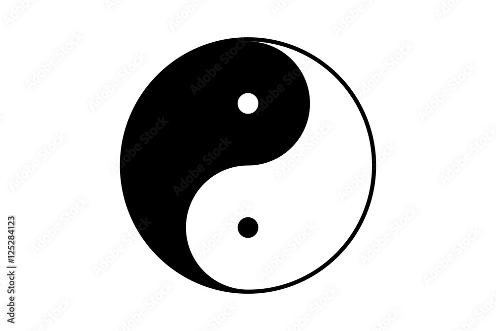 Black and white jin jang symbol with bold border - obrazy, fototapety, plakaty 