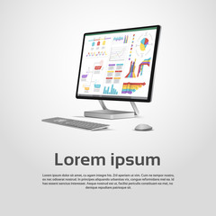 Poster - desktop logo modern computer workstation icon monitor financial graph diagram infographic vector ill