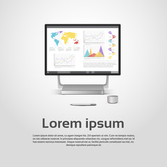 Poster - desktop logo modern computer workstation icon monitor financial graph diagram infographic vector ill