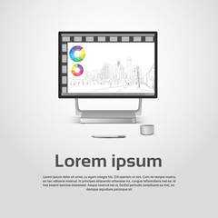 Poster - desktop logo modern computer workstation icon monitor financial graph diagram infographic vector ill