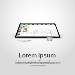 Poster - desktop logo modern computer workstation icon monitor financial graph diagram infographic vector ill