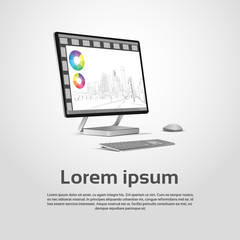 Poster - desktop logo modern computer workstation icon monitor financial graph diagram infographic vector ill