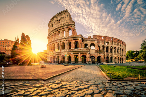 Colosseum in Rome and morning sun, Italy Wallpaper Mural