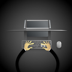 Poster - Desktop Modern Computer Workstation Hands Typing Keyboard Vector Illustration