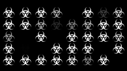 Wall Mural - A Flickering Background of a Set of Biohazards on a Black Screen