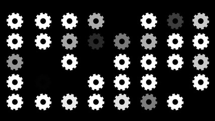Wall Mural - A Flickering Background of a Set of Cogs Icons on a Black Screen